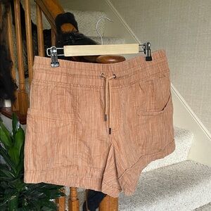 Athleta Cabo Linen Textured Casual Tan Drawstring 4" Shorts